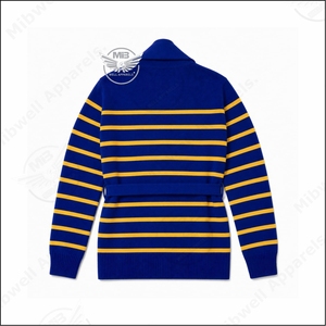 Cárdigan a Rayas Azul y Amarillo para Mujer, Diseño Personalizado, con Logotipo Bordado, Cuello Bufanda y Cinturón, Estilo SG rh0 Sorority - Product Image 2
