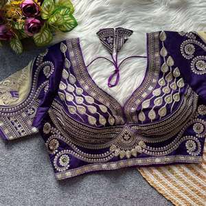 Designer Gold Jari And Sequence Work And Rani Cut Work With Tricot Fusing Italian <b>Silk</b> Fully Stitched Readymade <b>Blouse</b> - Product Image 4