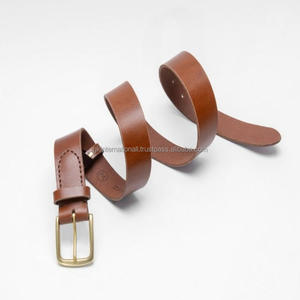 Cinturón informal de cuero de moda para hombre de grano completo marrón con hebilla de PIN de latón sólido cinturón informal de negocios - Product Image 2