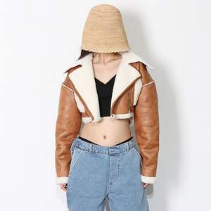 Chaqueta vaquera transpirable de piel sintética para mujer, de manga larga, con patchwork y forro de borrego. - Product Image 6