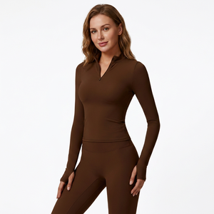 <b>Women's</b> Long Sleeve Half-Zip <b>Compression</b> <b>Top</b> Solid Color Breathable Stretch Fit All Seasons Activewear Shirt - Product Image 5