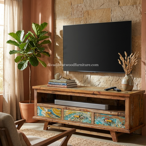 Meuble TV en bois de bateau recyclé, 3 tiroirs, style classique chinois, bois massif, design durable pour support TV - Product Image 6