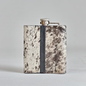 Classic Cowhide Flask With Stainless Steel Cap Fashionable Leather Accessory - Product Image 4