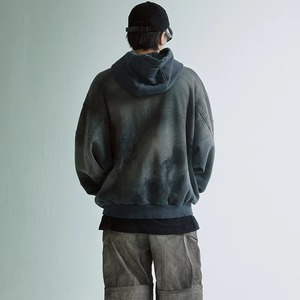 Men’s Acid Wash Hoodie – 100% Cotton <b>Fleece</b> Oversized Streetwear Pullover Heavyweight Vintage Faded Wash Winter Wear <b>Black</b> - Product Image 2