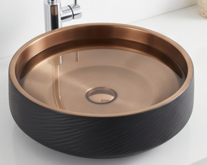 Évier de cuisine élégant rond noir mat en cuivre, cuve unique, finition brossée, design minimaliste, installation sur plan. - Product Image 6
