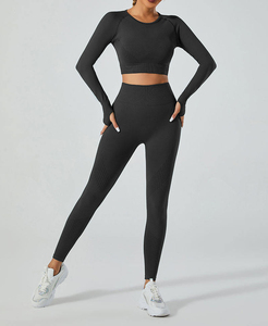 Wholesale Custom Women's Yoga Set Activewear Solid <b>Flared</b> Leg Waterproof Plus Size Seamless 2-Piece Breathable High Quality 100% - Product Image 5