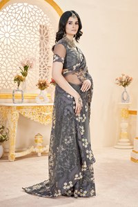 Sari en tissu lavande pour femme, longueur ras du sol, élégant, style indien et pakistanais, coupe classique, extensible, idéal pour les mariages - Product Image 4