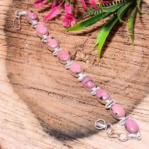 Pulsera con bisel de calcedonia rosa, piedra rosa natural, hecha a mano, plata de ley 925, regalo para ella - Product Image 1