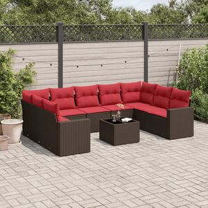 Ensemble de canapés de patio en polyrotin marron, 10 pièces, avec coussins, meubles d'extérieur durables - Product Image 1