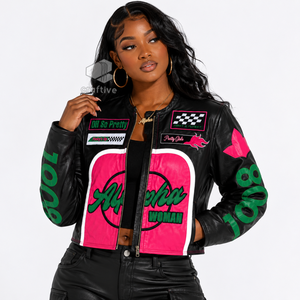 Alfa | Kapa |   Chaqueta de cuero para mujer Alpha Sorority, estilo motociclista, con cremallera frontal, para carreras y ciclismo, ropa exterior. - Product Image 4
