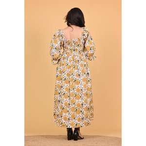 Vestido Maxi Indio 100% Algodón Ecológico con Estampado de Bloques, Estilo Bohemio, Vintage, para Mujer, Ropa de Verano - Product Image 6