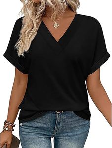 Camiseta de Verano para Mujer con Cuello en V, Estilo Playero, a la Moda, Mezcla de Lino, Corte Holgado, Sexy, Cuello Redondo, Ligera - Product Image 3