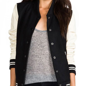 Veste universitaire noire et crème pour femme avec bordure contrastée, manches longues, col rabattu, design à simple boutonnage - Product Image 4