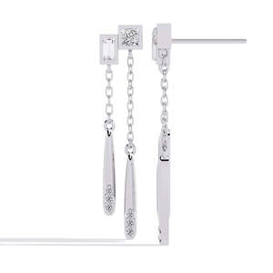 Boucles d'oreilles en or blanc pour femmes, diamants taille princesse, certifiés luxe, bijoux de mariage, diamants naturels couleur D, design chaîne pendante - Product Image 1