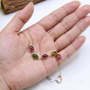สร้อยข้อมือและกำไลทองคำแท้ 18k ประดับด้วยทัวร์มาลีนหลากสีทรงเรขาคณิตทันสมัย ได้รับการรับรองจาก IGI ของขวัญสุดหรูสำหรับผู้หญิง เหมาะสำหรับงานปาร์ตี้ - Product Image 4