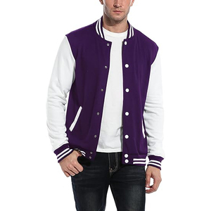 Veste universitaire pour homme, couleur unie violet et blanc, fermeture à boutons, col rabattu, style décontracté automne, coupe régulière, matière polaire - Product Image 4
