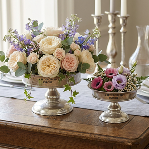 Elegant Pedestal Metal Flower Bowl <b>Set</b> Vintage Gold Centerpiece Risers Handcrafted Decorative Urn for Tabletop Deco for Weddings - Product Image 6