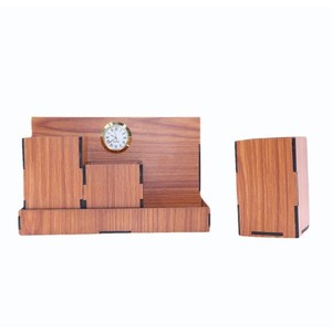 Organizador de Escritorio de Madera de Mango con Reloj - Almacenamiento de Madera al por Mayor de 4 Niveles - Product Image 3