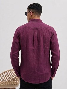 เสื้อเชิ้ตผู้ชายผ้าลินินผสมฝ้ายสีพื้น แขนยาว ปกคอปก ติดกระดุมสองแถว ระบายอากาศได้ดี เหมาะสำหรับใส่ในฤดูร้อน ยี่ห้อ Enovate - Product Image 2