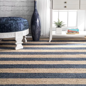 Striped Handmade Low Pile Jute Area <b>Rug</b> Natural Black Eco-Friendly Modern <b>Boho</b> Carpet Medium Thickness for Living Room Home - Product Image 1