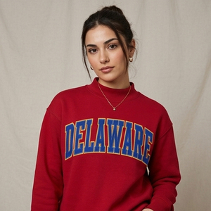 Delaware <b>Women's</b> <b>Cream</b> High Quality 300GSM Cotton <b>Fleece</b> Mock Neck Sweatshirt <b>Women</b> Gingham Plaid Fabric Letter Embroidered - Product Image 2