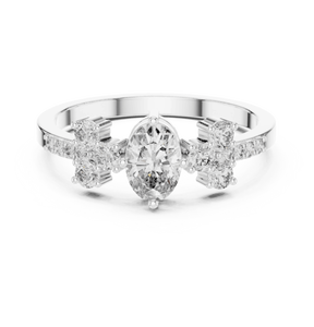 14K Yellow Gold Oval & Round Cut Lab Grown Diamond <b>Ring</b> Cluster Bridal Engagement <b>Ring</b> with IGI Certified New Grown Diamond - Product Image 5