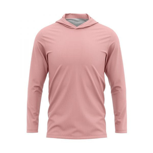 Camiseta de Manga Larga con Capucha para Hombre, Color Rosa Sólido, Informal, Tejida, Corte Regular - Product Image 1