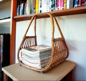 Porta Revistas y Periódicos de Ratán de Color Beige, Estilo Rústico, Portátil, Sostenible y Ecológico para Sala de Estar - Product Image 2