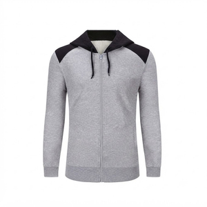 Ensemble de survêtement gris à capuche pour homme, manches longues, fermeture éclair, respirant, polyester et coton, coupe décontractée, couleur unie, automne - Product Image 4
