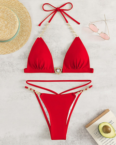 Ensemble de bikini triangle noir personnalisé pour femme 2026 avec logo et strass, maillot de bain à dos nu et bas string - Product Image 6