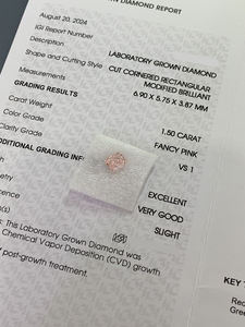 Diamants roses fantaisie cultivés en laboratoire CVD, taille Radiant, 1,45 ct/1,5 ct, pureté VVS, certifiés IGI, en vrac, pour la joaillerie - Vente en gros - Product Image 5