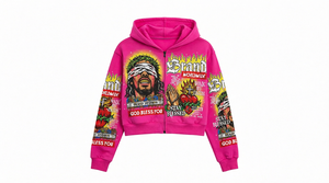 <b>Men's</b> <b>Orange</b> Zip-Up Hoodie Crop Fit Streetwear Printed Design Oversized Hooded <b>Sweatshirt</b> - Product Image 6