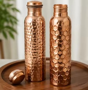 Copper Water Bottle With Two Cups Hammered Finish Vintage Style Portable <b>Drinkware</b> Set Home Use - Product Image 6