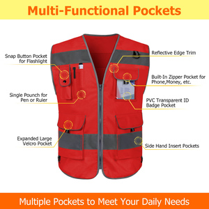 เสื้อกั๊กนิรภัยสำหรับงานก่อสร้างแบบมองเห็นได้ชัดเจน พร้อมโลโก้สะท้อนแสง วัสดุโพลีเอสเตอร์ มีซิปและกระเป๋า สำหรับวิศวกรและคนงาน - Product Image 6