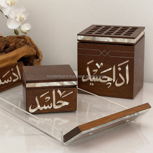 Premium Wooden Bakhoor Burner – Handmade Agarwood <b>Resin</b> Inlay Incense Holder with Brass Liner Ramadan Eid Gift - Product Image 2