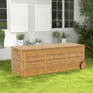 Boîte de rangement extérieure en bois avec 2 roues et poignée latérale, solution de rangement roulante pour patio - Product Image 1