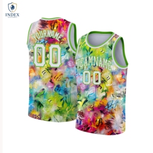 INDEX APPAREL Men's Sleeveless Basketball Jersey V-Neck Sublimated Floral Print Breathable <b>Athletic</b> Fit - Product Image 6