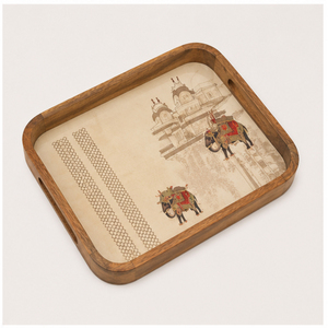 Juego de bandejas de madera artesanales con arte de palacio de elefantes reales, plato decorativo esmaltado para aperitivos en la mesa de centro - Product Image 4