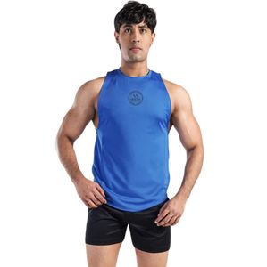 Camiseta Deportiva Oversize para Hombre, Color Azul Eléctrico, con Mangas Caídas, de Algodón, para Gimnasio, Entrenamiento, Fitness, Culturismo, Ajuste Holgado, Atlética - Product Image 1