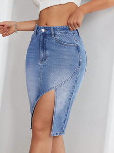 2026 Trending HSI Top Model Acid Wash Semi Stretch Denim Skirts With A Classic Cargo <b>Belt</b> Multi Pockets Fancy Style Front - Product Image 3