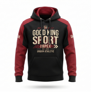 Good King Sport Impex <b>Men's</b> Hooded <b>Sweatshirt</b> Raglan Sleeve Black <b>Red</b> Sublimation Print Urban Athletic Style Polyester/Cotton - Product Image 1