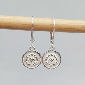 925 Sterling Silver Sunflower Double Sided Leverback Hoop Earrings Handmade Floral <b>Drop</b> Earrings for Women - Product Image 6