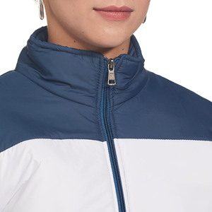 Veste matelassée décontractée à capuche pour femme, en toile, color-block, manches longues, fermeture éclair, vêtement d'extérieur d'hiver, séchage rapide, bleu et blanc - Product Image 2