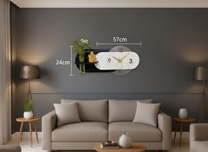 Reloj de Pared Moderno Ovalado de Cuarzo Analógico con Batería y Estante de 24 cm x 57 cm para Colgar en la Sala de Estar o el Dormitorio - Product Image 1