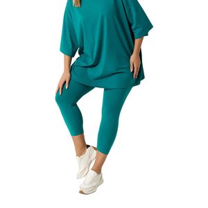 Custom Wholesale Women Plus Size High Waisted Capri Yoga Leggings Solid Four-Way Stretch Fitness Workout <b>Pants</b> OEM ODM - Product Image 3