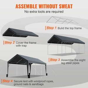 Tenda per Camion 10x20 piedi, Robusta Copertura per Auto/Garage Esterno, 8 Pali Rinforzati, 4 Sacchi Zavorrati, Resistente ai Raggi UV e all'Acqua - Product Image 6