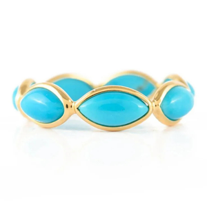 18K Yellow Gold <b>Turquoise</b> Eternity Wedding Band Resizable Statement <b>Ring</b> - Product Image 2