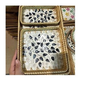 ถาดหวายฝังมุกคุณภาพสูง ดีไซน์ยุโรป สำหรับเสิร์ฟอาหารบนโต๊ะกาแฟ - Product Image 2