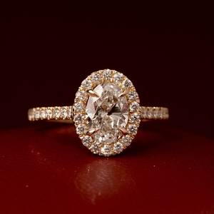 Bague ovale en diamant halo, diamant cultivé en laboratoire, bijoux de mariage et de fiançailles pour femmes, or jaune - Product Image 2