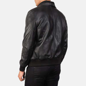 Blouson aviateur en cuir noir Air Rolf pour homme, fermeture éclair, respirant, style vintage, coupe décontractée, automne - Product Image 4